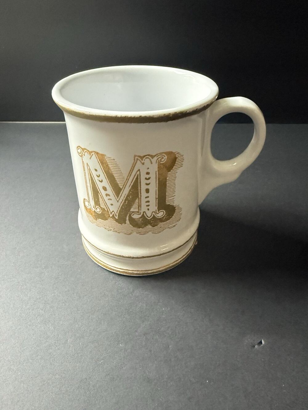 Williams Sonoma Gold Monogram Mug Letter M White Gold Porcelain Coffee Cup 16oz